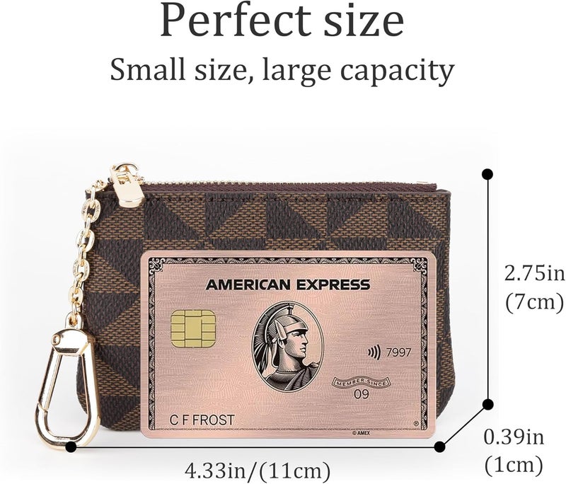 Veki Coin Purse Change Mini Purse Wallet With Key Chain Ring Zipper for Men Women Fashionable Bag Key Chain Pendant Leather Classic Clutch Purse(Brown) - Image 3